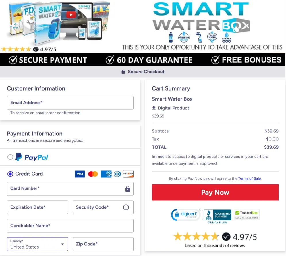 smart water  box- Checkout Page